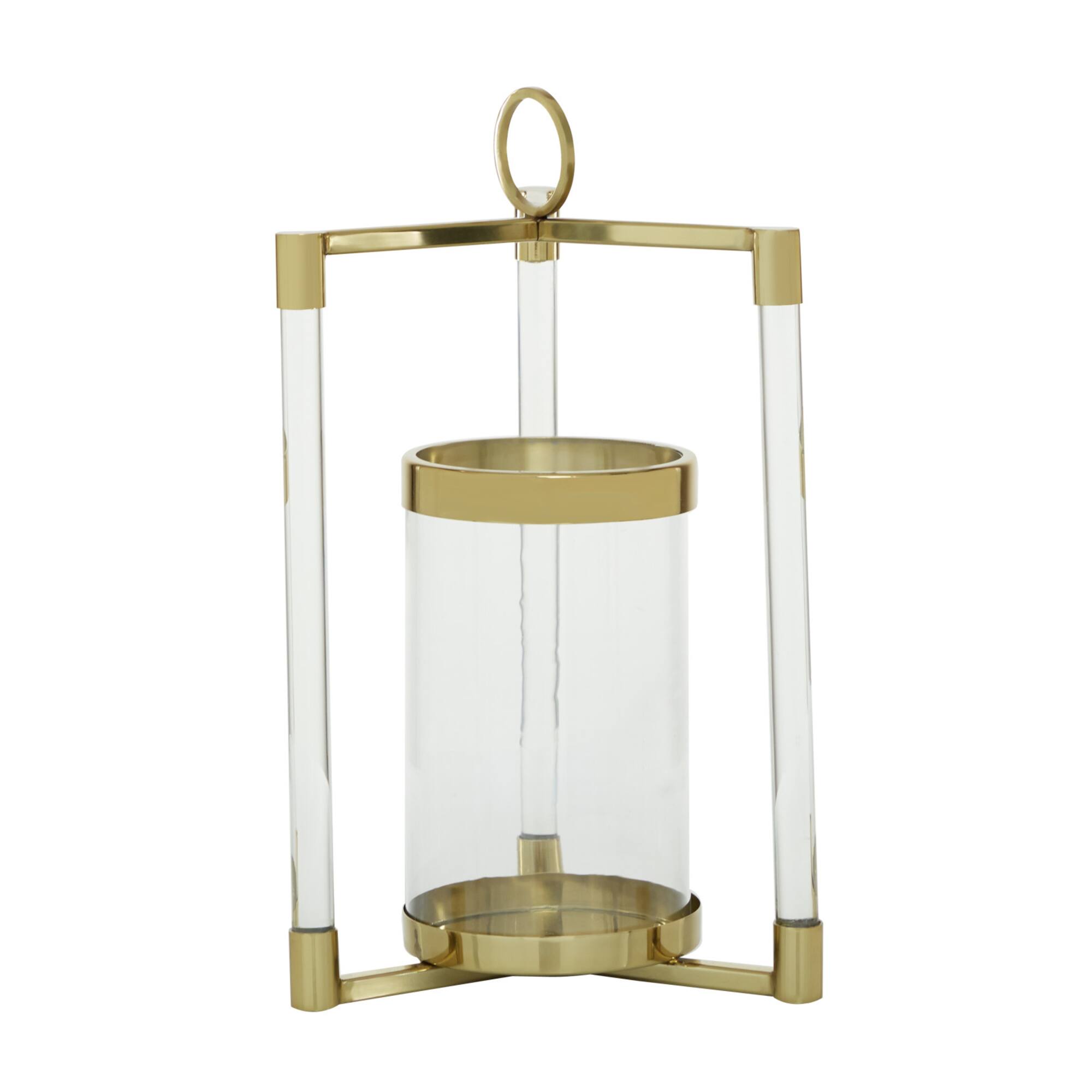 Gold Stainless Steel Contemporary Lantern, 18" x 11" x 11"